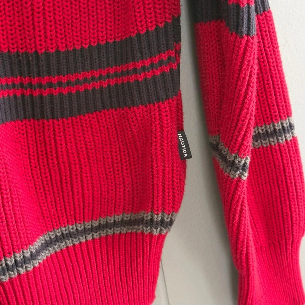 Vintage Nautica Striped‎ Cotton Sweater XL Chunky Knit 90s Prep Retro Sportswear